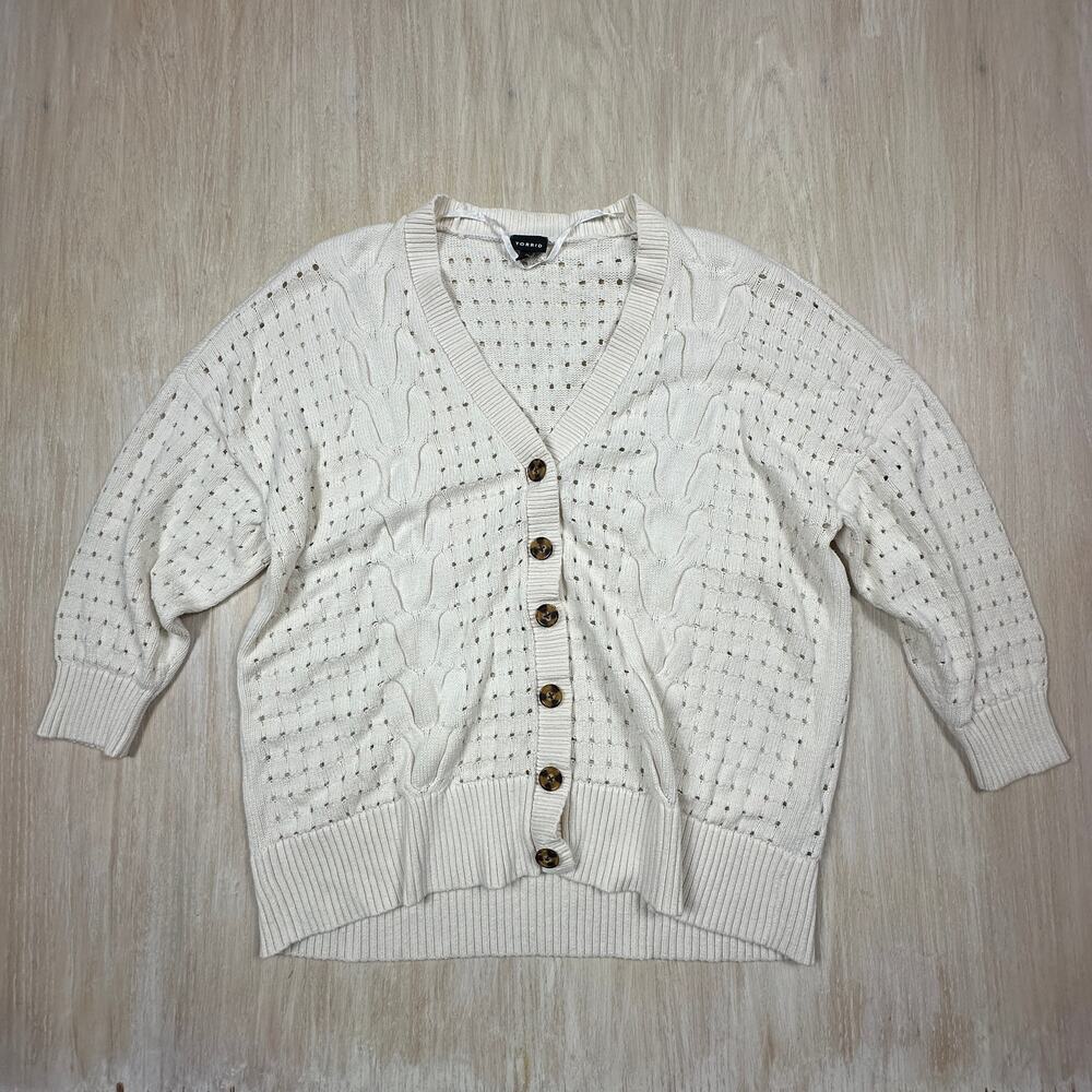 Torrid Ivory Open Knit Cable Button Front Boho Cozy Cardigan Sweater Plus 3X